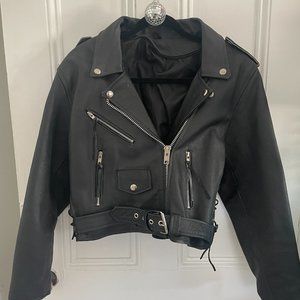 Vintage 80's MOTORCYCLE Jacket Faux Leather Heavy Duty Retro Cool Size Small